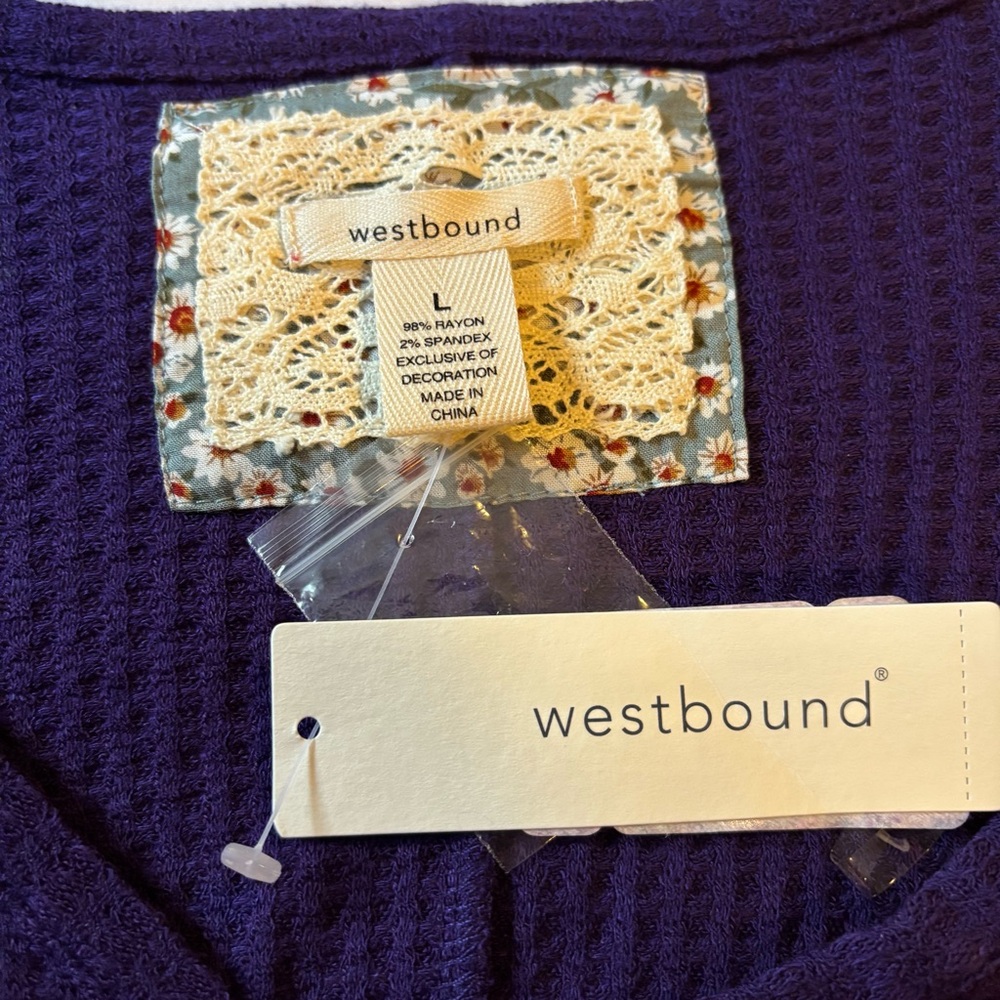 Westbound NWT Womans L Purple Long sleeve relaxed Top Ties at front - Picture 4 of 6